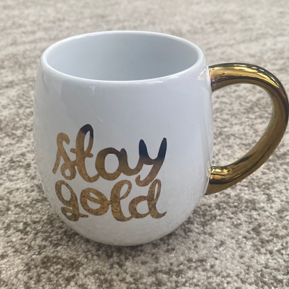 Stay Gold White Stoneware Cup 4" Round Mug Gold Accents Threshold